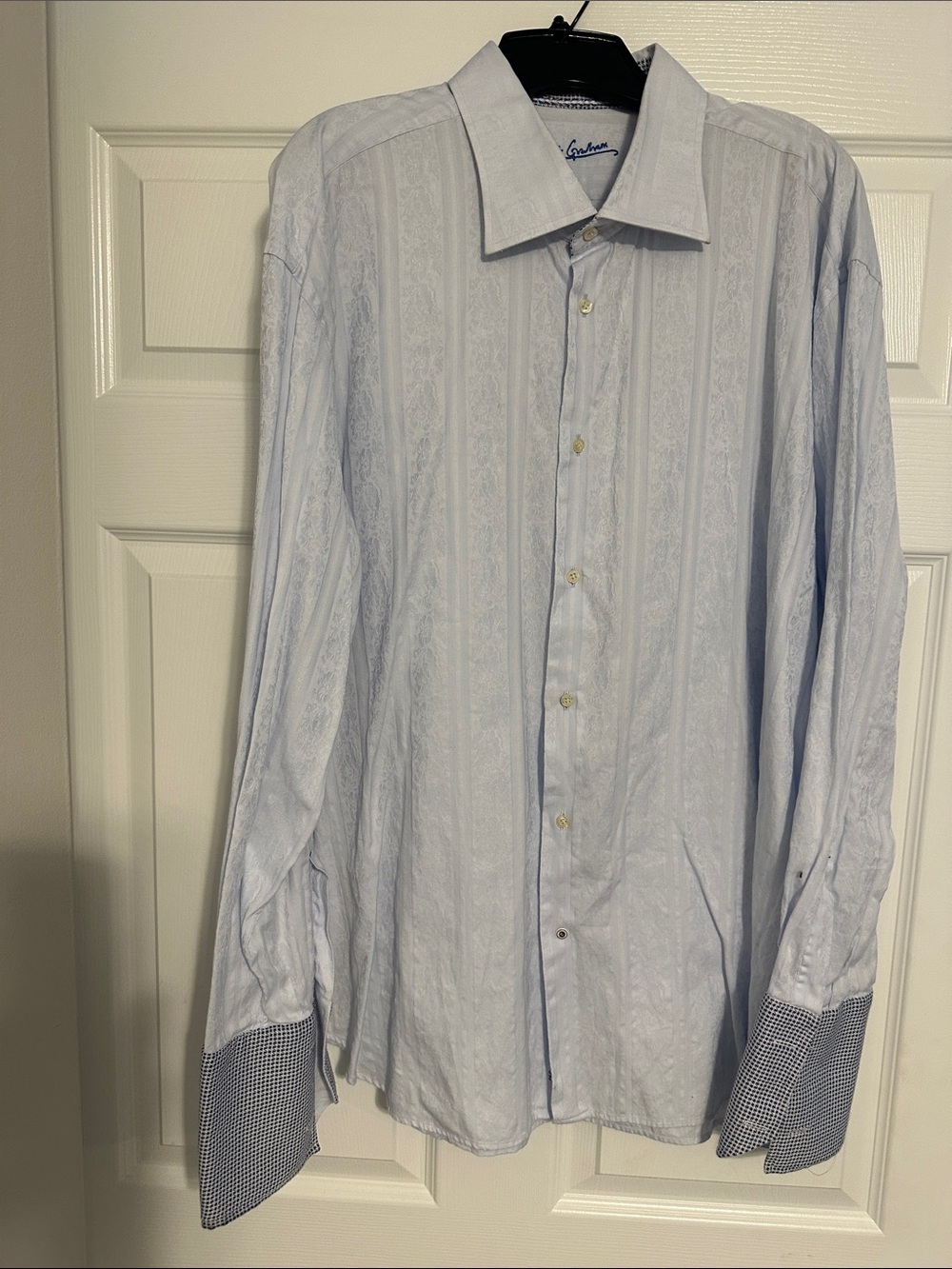 Robert Graham Light Blue Dress Shirt with Patterned Contrast Cuffs
